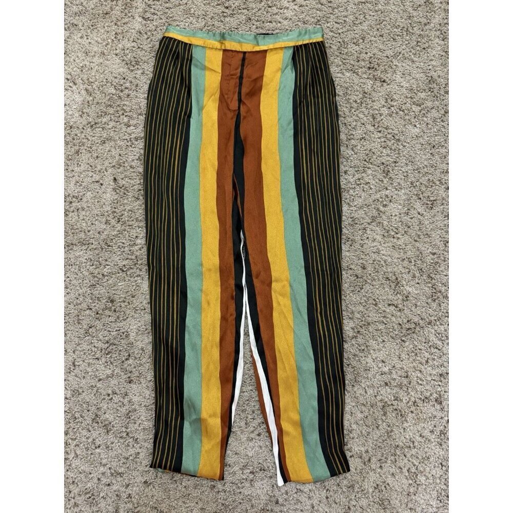ZARA Basic Striped Skinny Pants Trousers Retro Rainbow Preppy Boho Sz XS READ